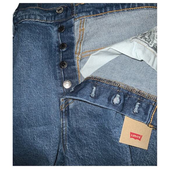 Levis 501 Red Tab Denim Shorts Womens Plus Size 22 High Rise Button Fly Cut Off - Picture 5 of 7